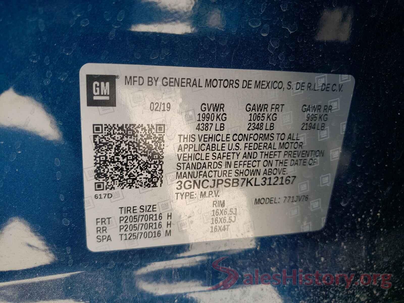 3GNCJPSB7KL312167 2019 CHEVROLET TRAX