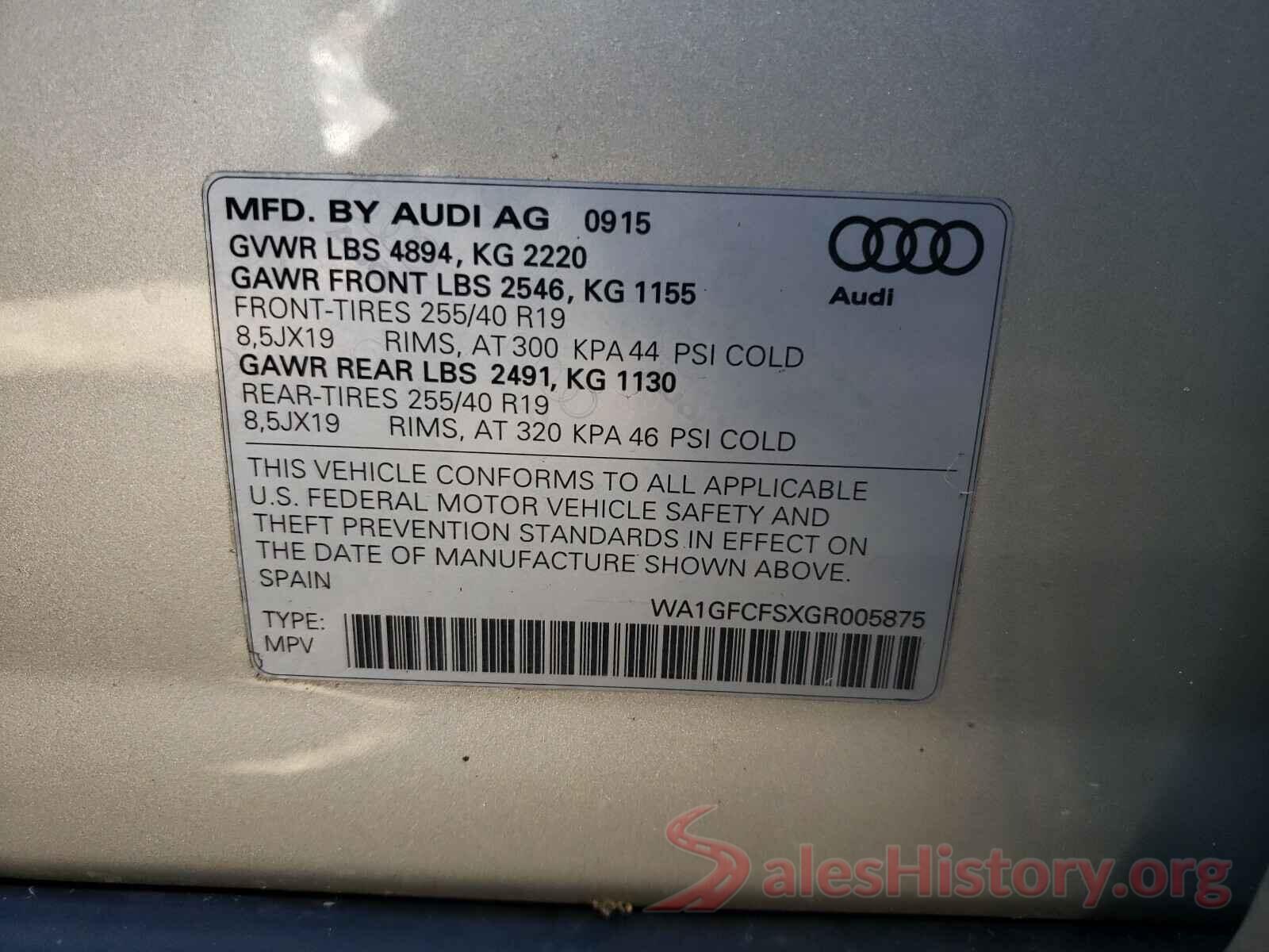 WA1GFCFSXGR005875 2016 AUDI Q3