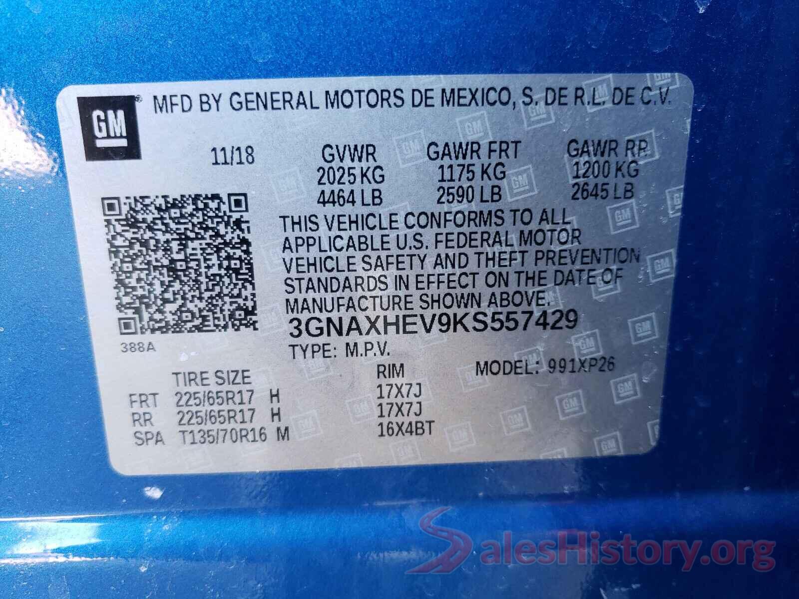 3GNAXHEV9KS557429 2019 CHEVROLET EQUINOX