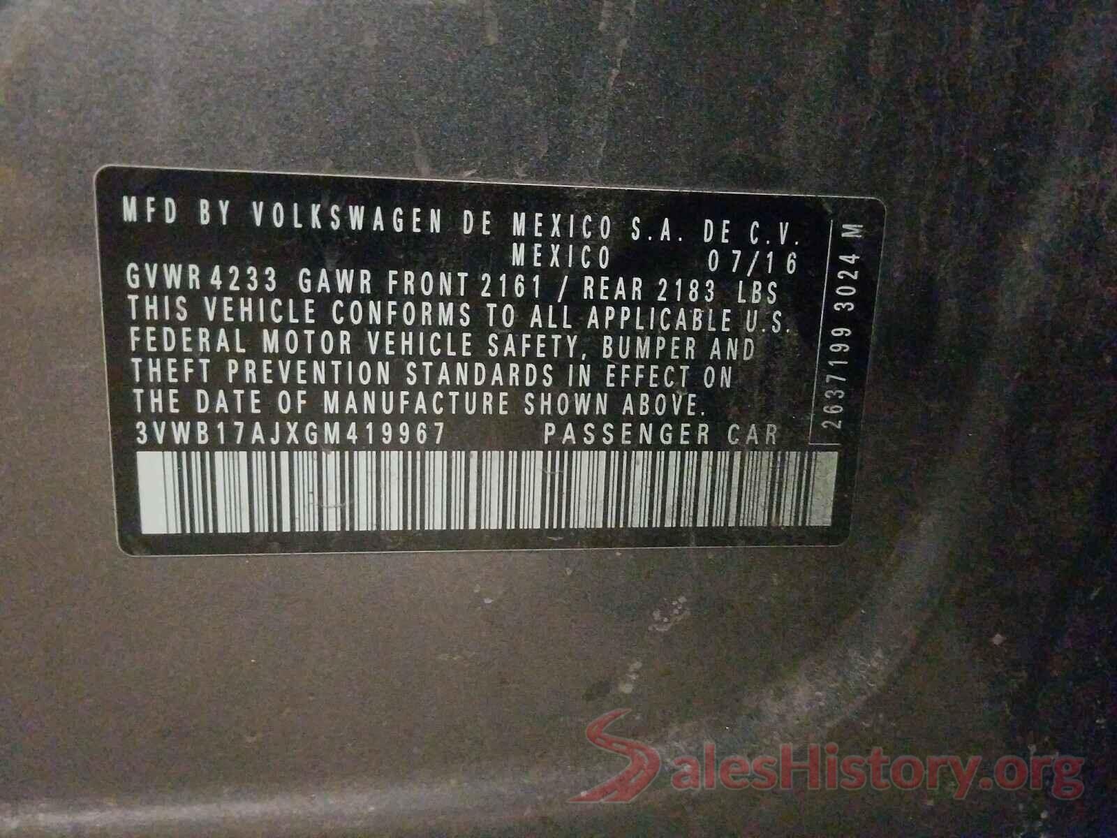 3VWB17AJXGM419967 2016 VOLKSWAGEN JETTA