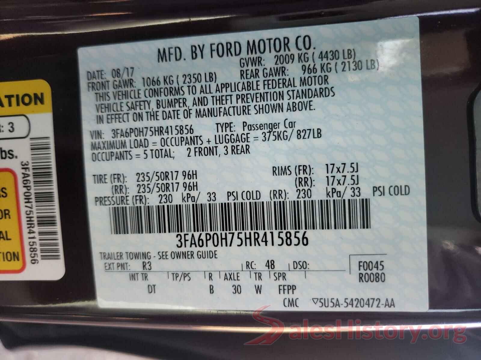 3FA6P0H75HR415856 2017 FORD FUSION