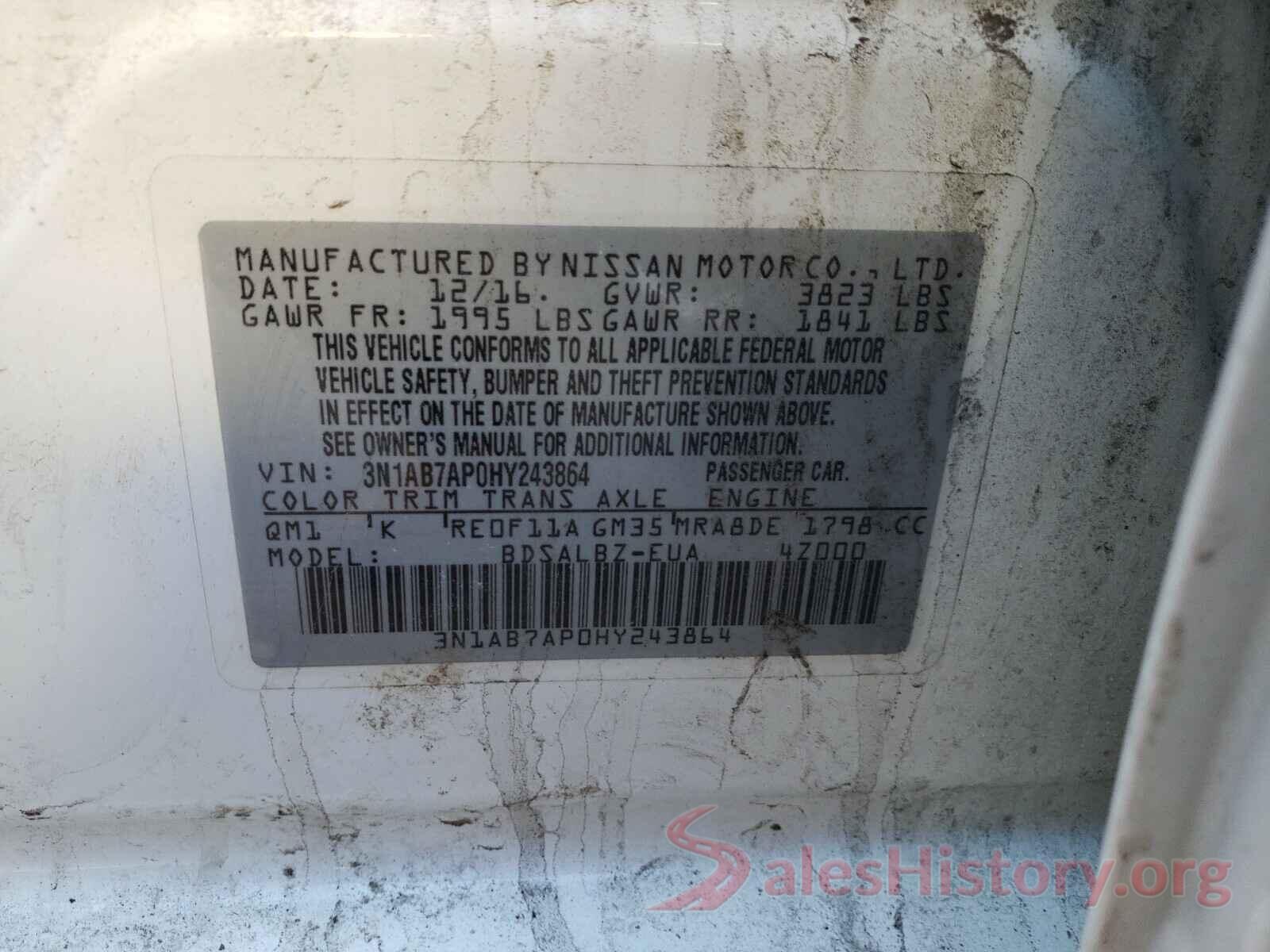 3N1AB7AP0HY243864 2017 NISSAN SENTRA