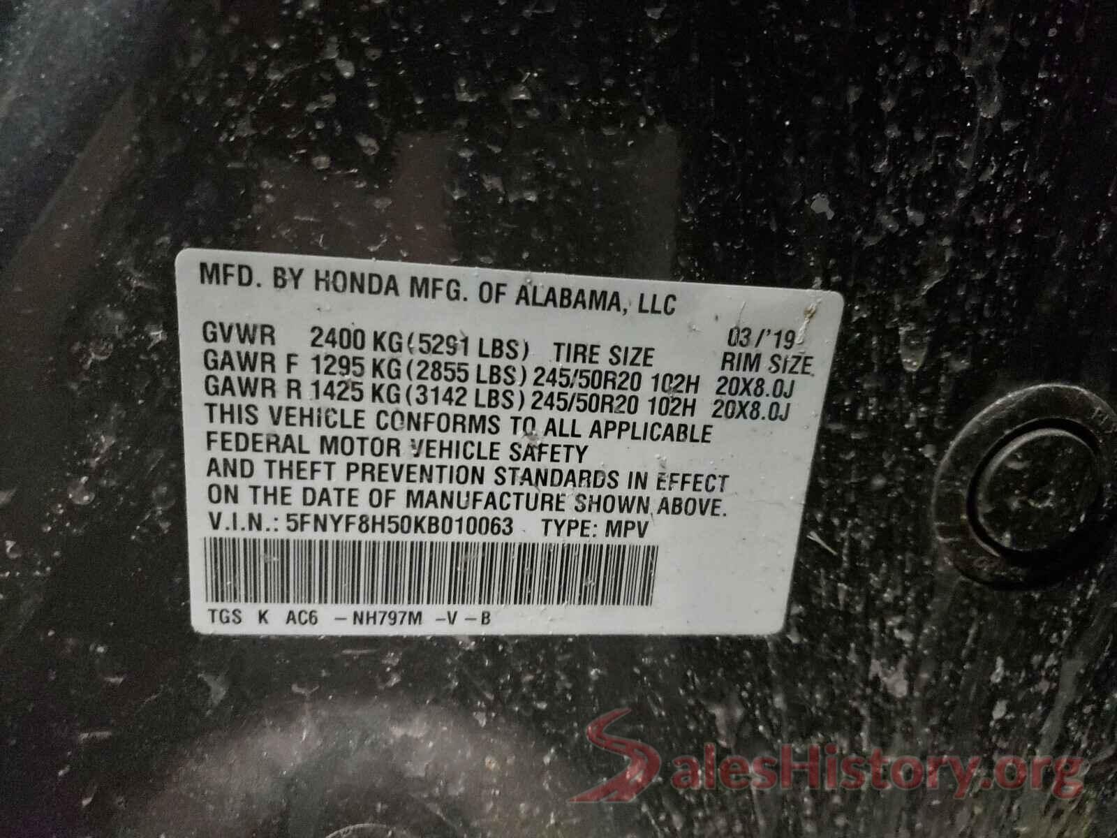 5FNYF8H50KB010063 2019 HONDA PASSPORT