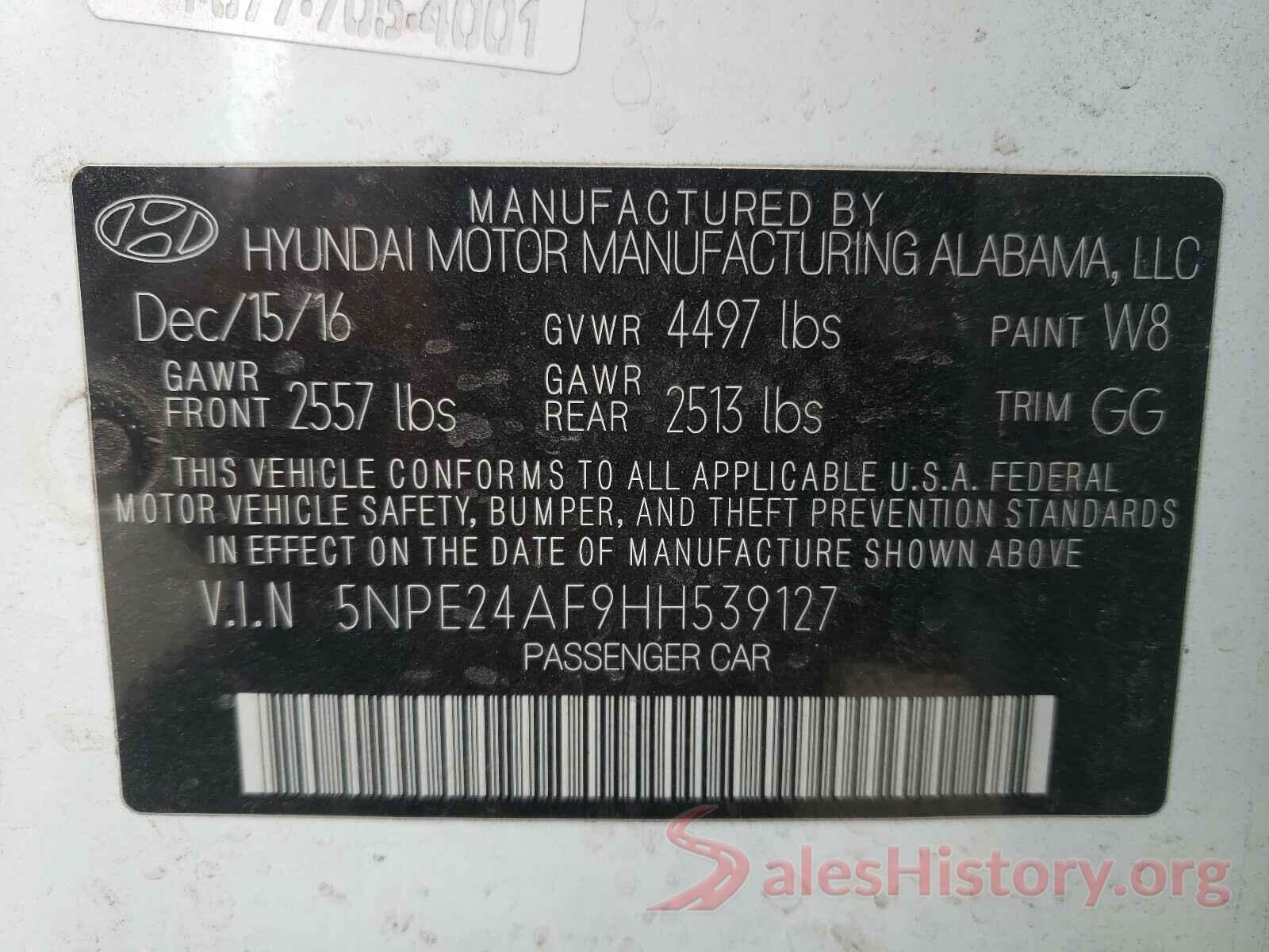 5NPE24AF9HH539127 2017 HYUNDAI SONATA