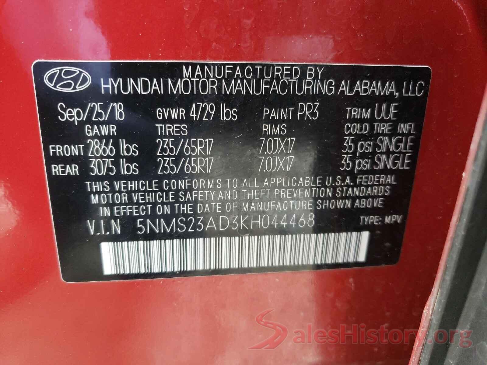 5NMS23AD3KH044468 2019 HYUNDAI SANTA FE