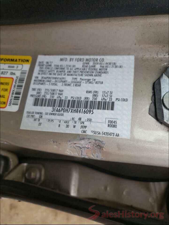 3FA6P0H7XHR416095 2017 FORD FUSION