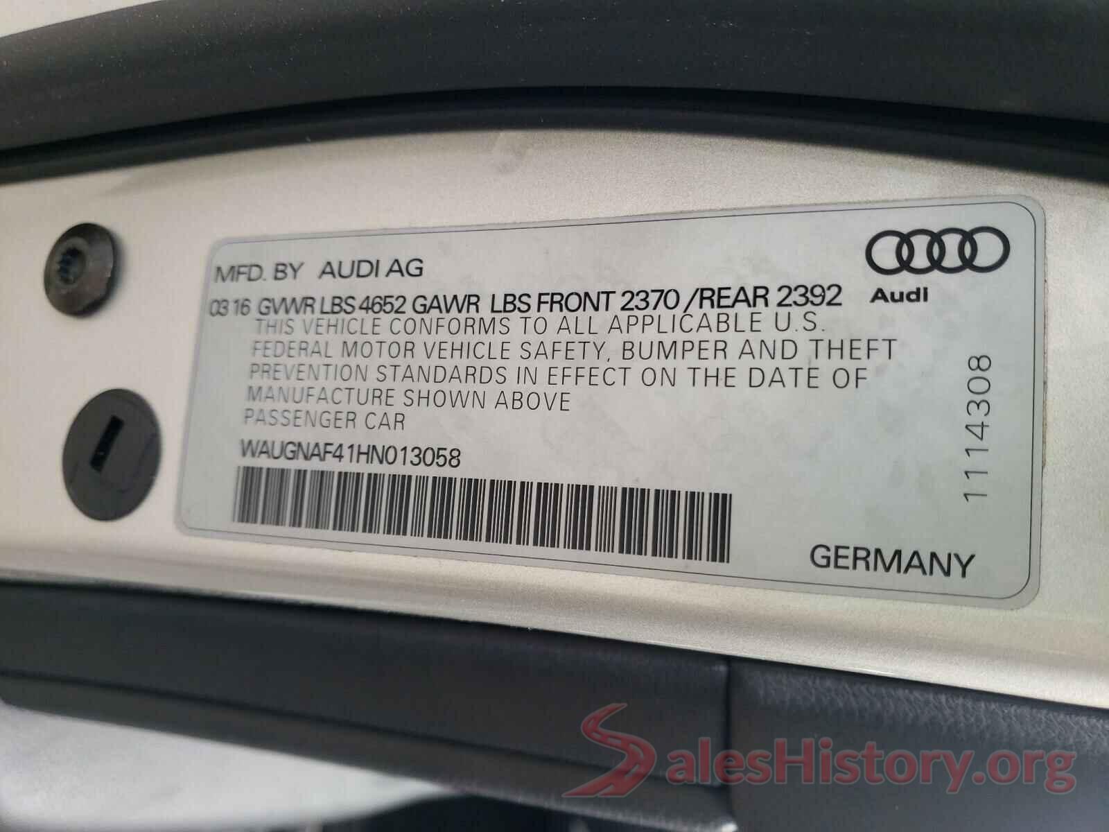 WAUGNAF41HN013058 2017 AUDI A4