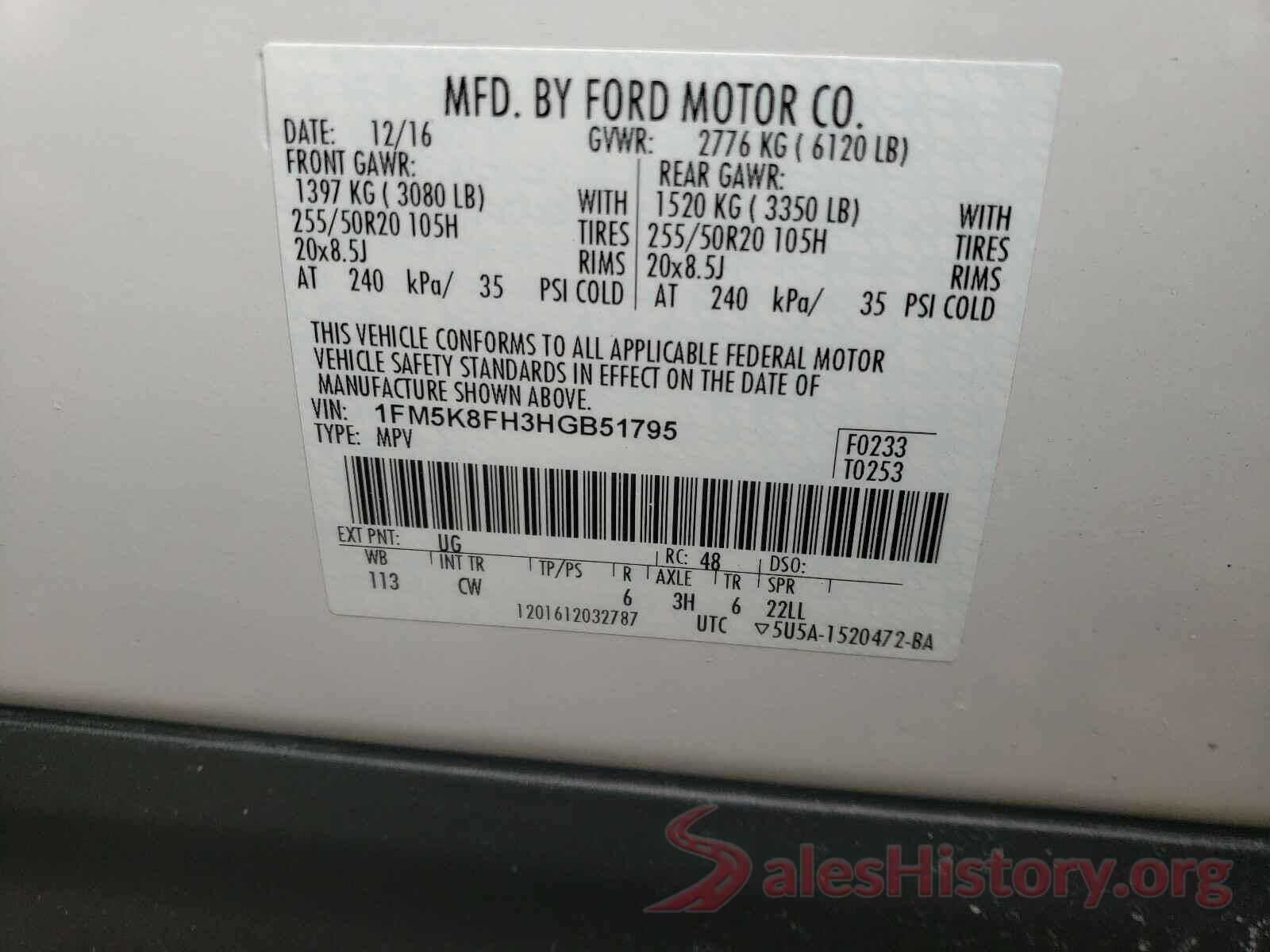 1FM5K8FH3HGB51795 2017 FORD EXPLORER