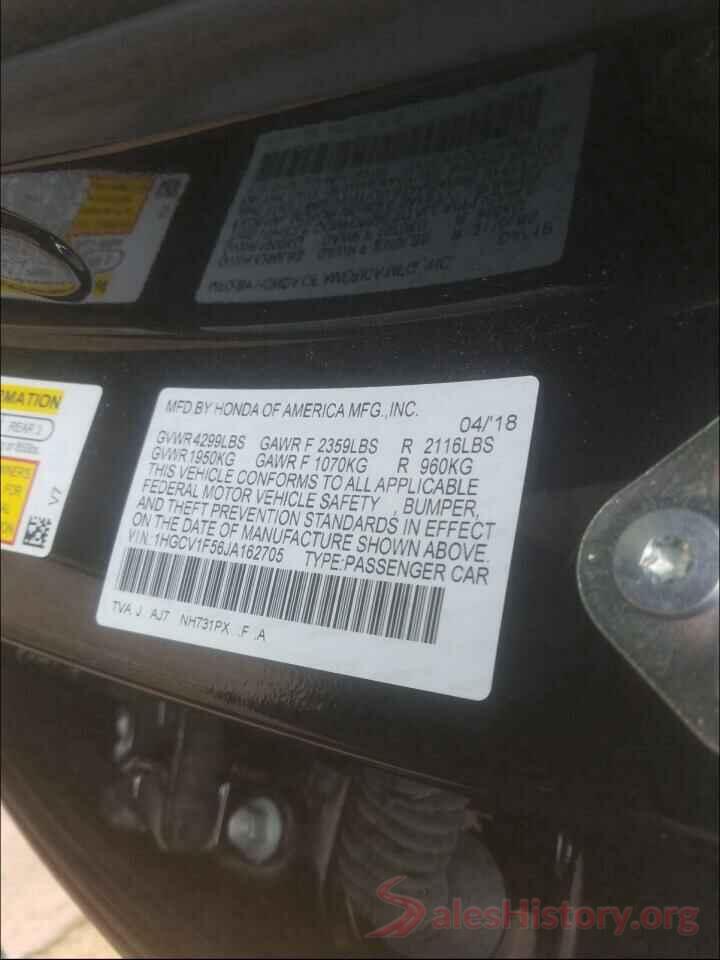 1HGCV1F56JA162705 2018 HONDA ACCORD