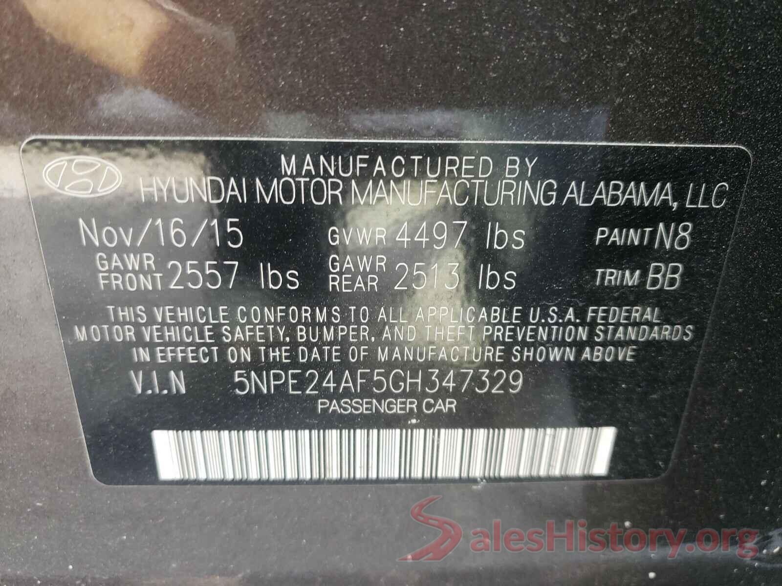 5NPE24AF5GH347329 2016 HYUNDAI SONATA