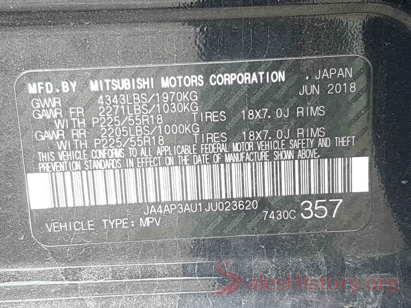 JA4AP3AU1JU023620 2018 MITSUBISHI OUTLANDER