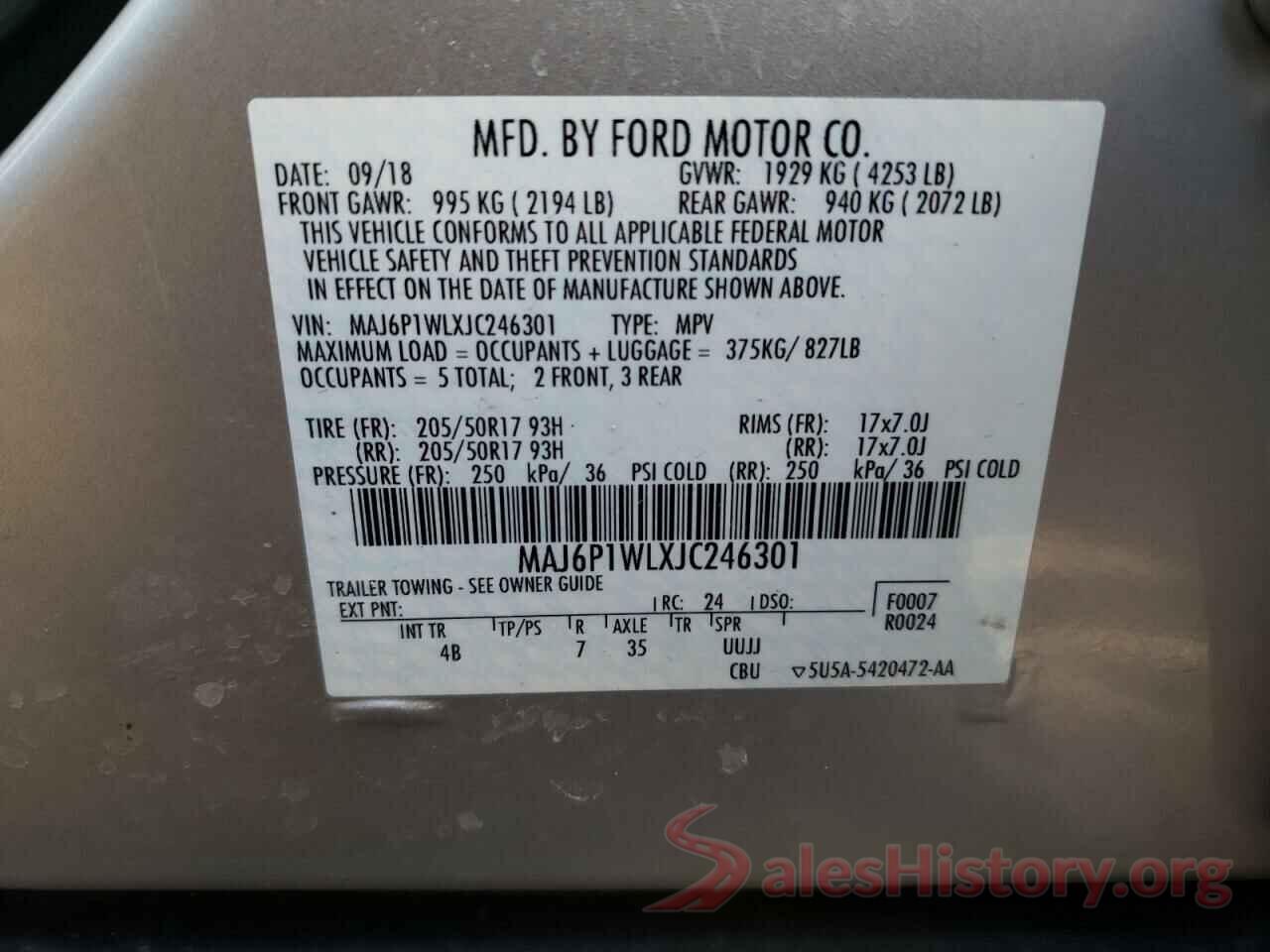 MAJ6P1WLXJC246301 2018 FORD ALL OTHER