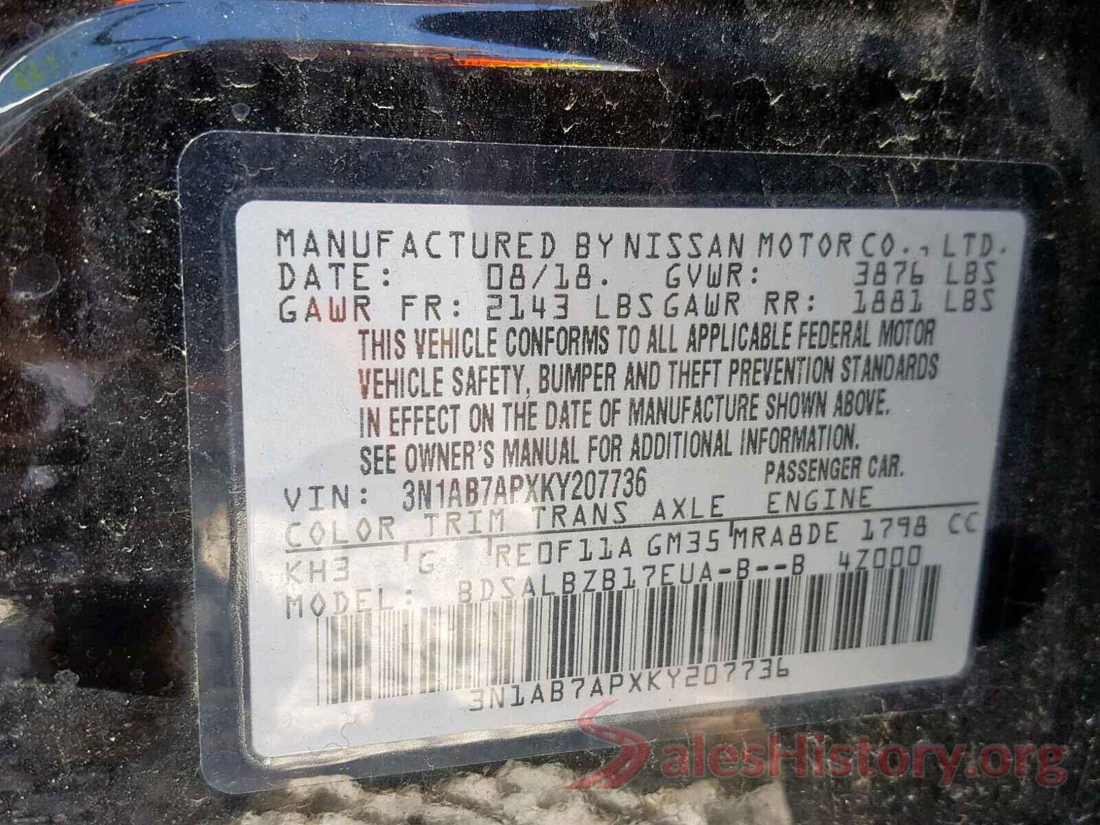 3N1AB7APXKY207736 2019 NISSAN SENTRA