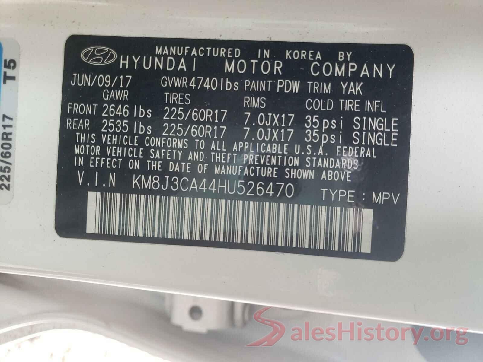 KM8J3CA44HU526470 2017 HYUNDAI TUCSON