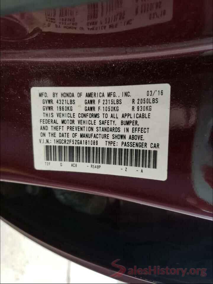 1HGCR2F52GA181089 2016 HONDA ACCORD