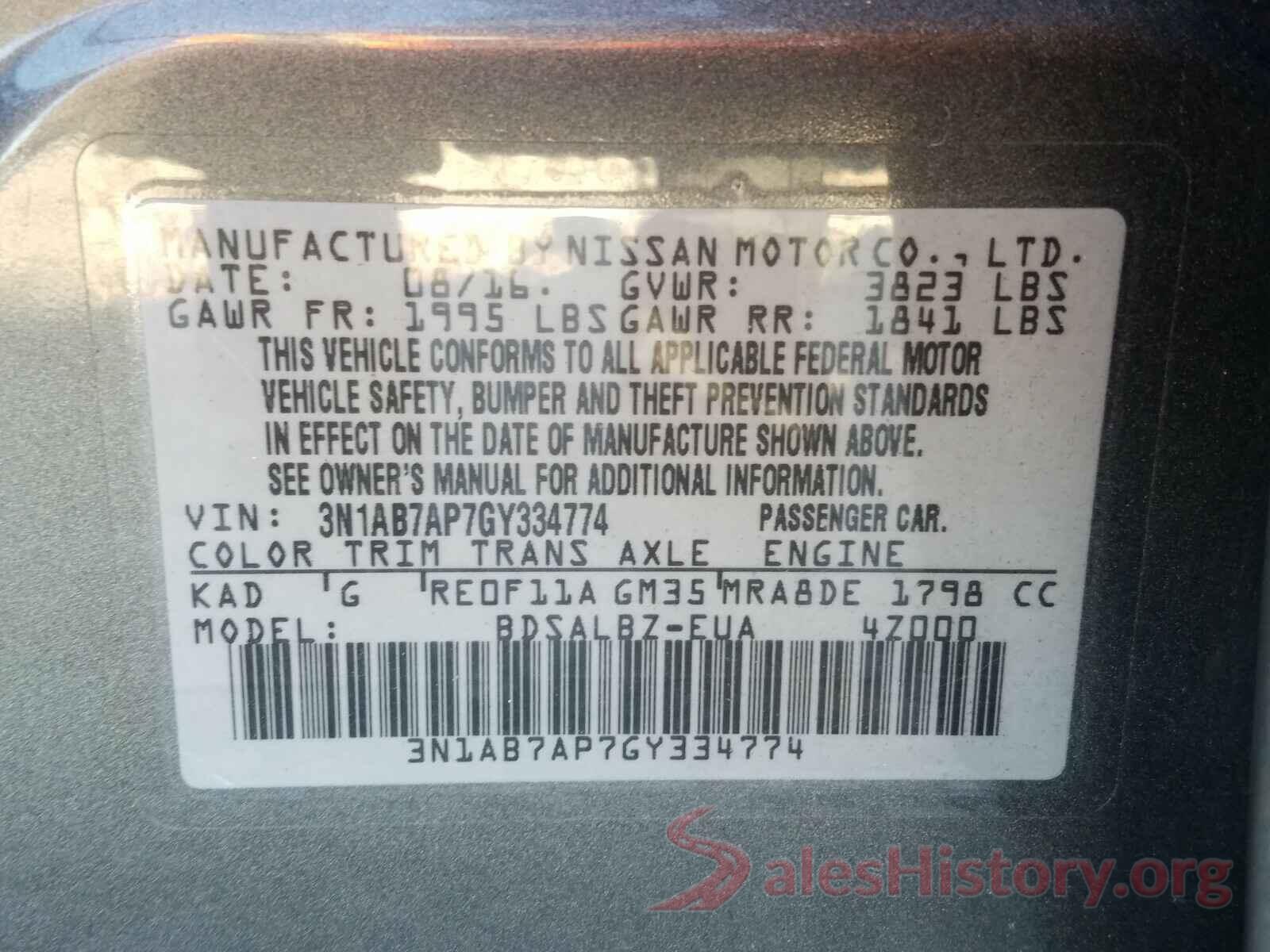 3N1AB7AP7GY334774 2016 NISSAN SENTRA