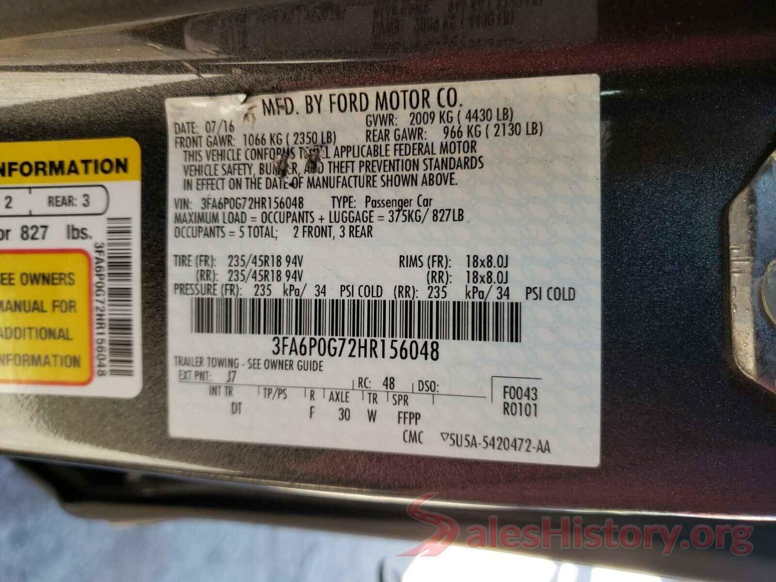 3FA6P0G72HR156048 2017 FORD FUSION