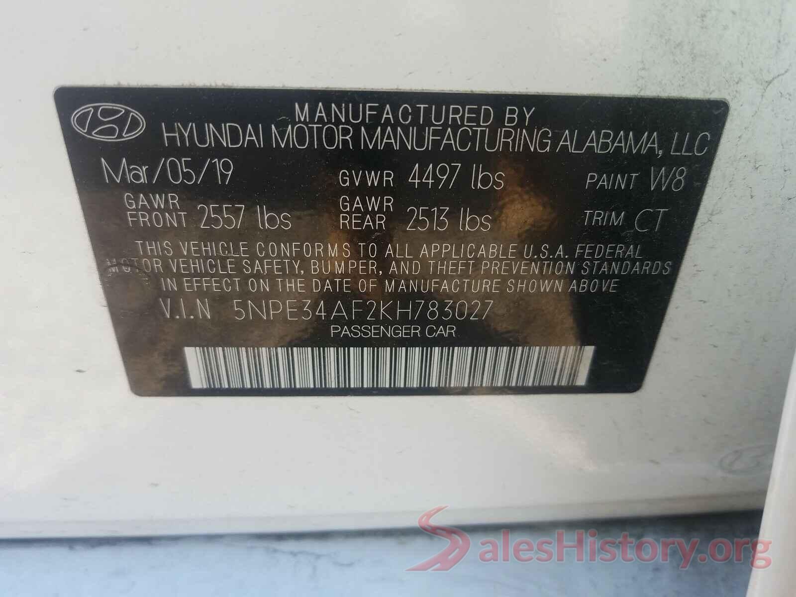 5NPE34AF2KH783027 2019 HYUNDAI SONATA