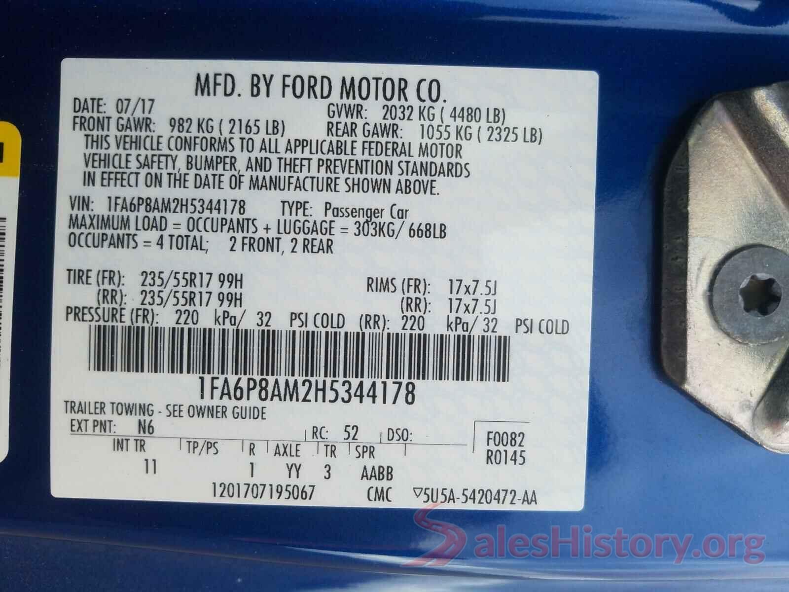 1FA6P8AM2H5344178 2017 FORD MUSTANG