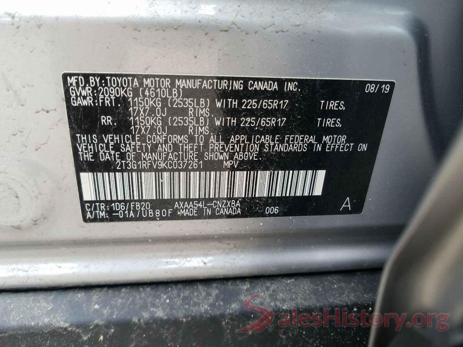 2T3G1RFV9KC037261 2019 TOYOTA RAV4