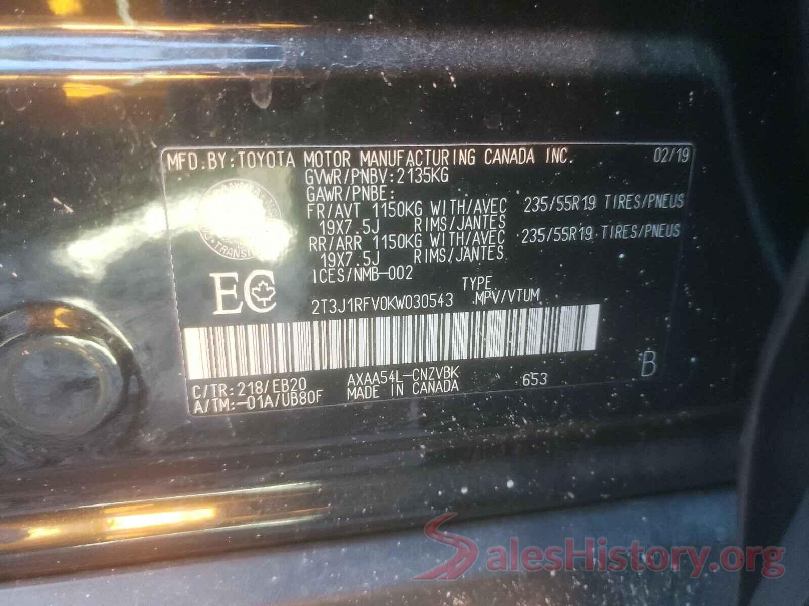 2T3J1RFV0KW030543 2019 TOYOTA RAV4