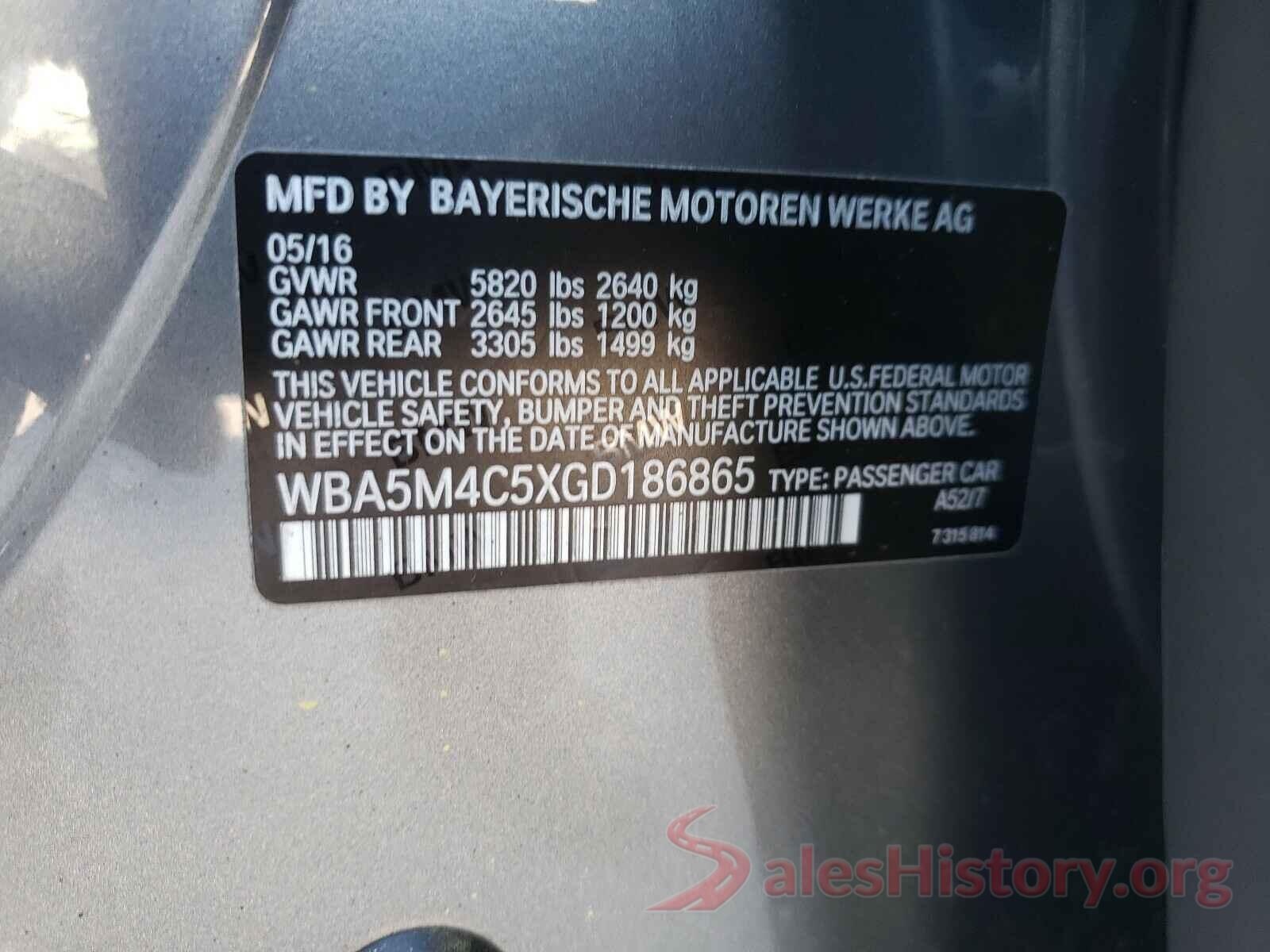 WBA5M4C5XGD186865 2016 BMW 5 SERIES