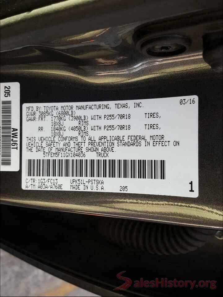 5TFEM5F11GX104036 2016 TOYOTA TUNDRA