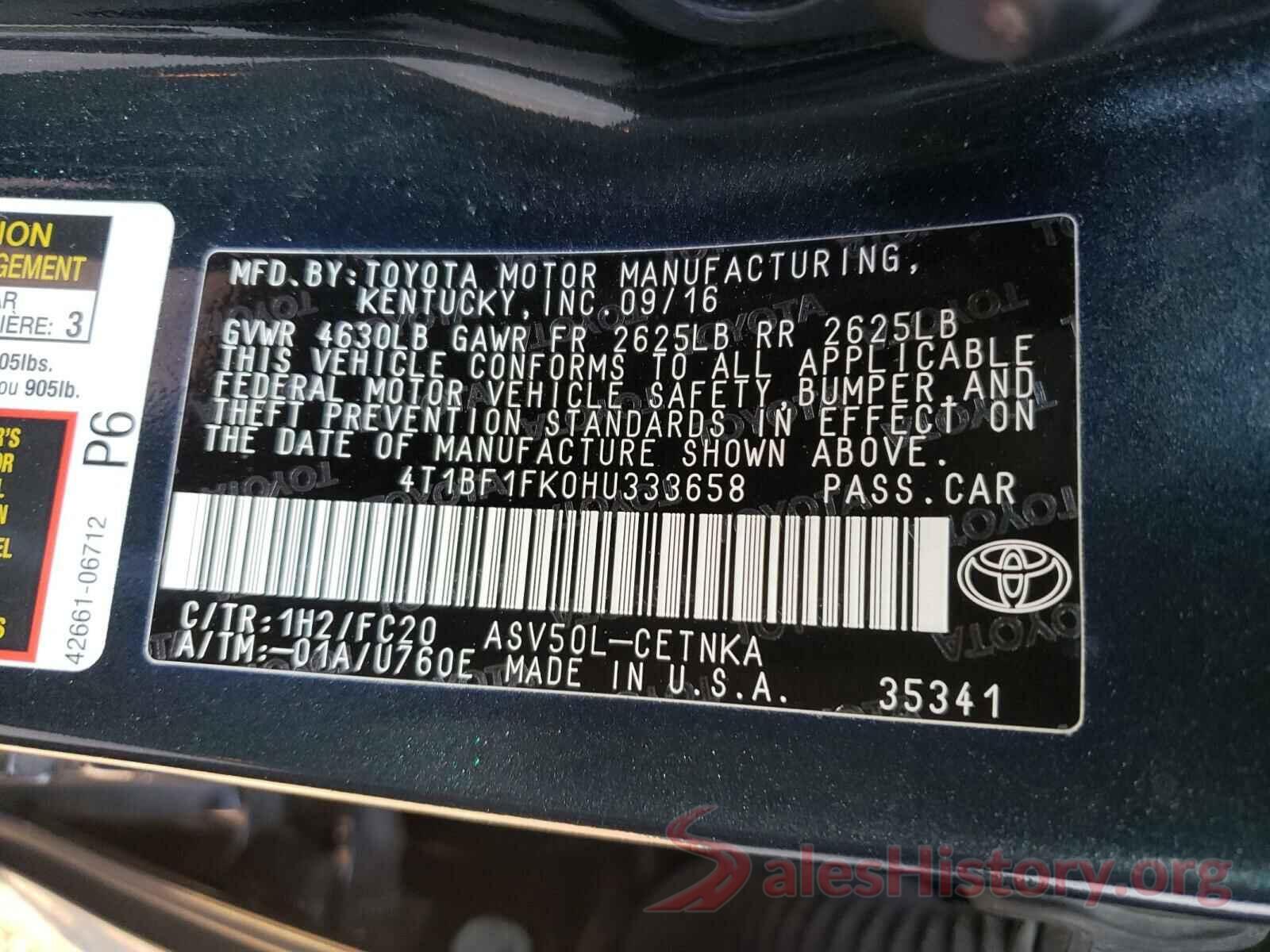 4T1BF1FK0HU333658 2017 TOYOTA CAMRY