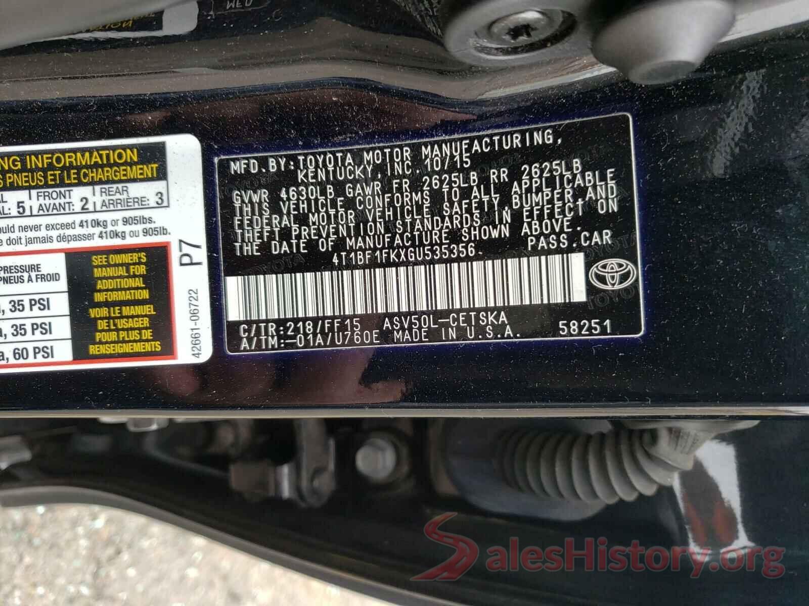 4T1BF1FKXGU535356 2016 TOYOTA CAMRY