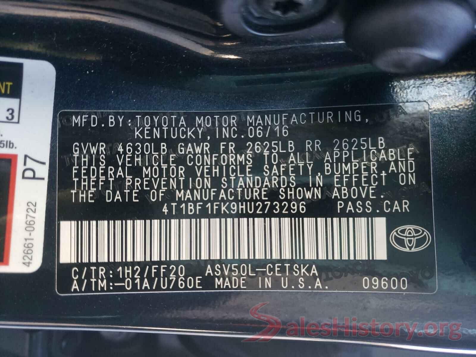 4T1BF1FK9HU273296 2017 TOYOTA CAMRY