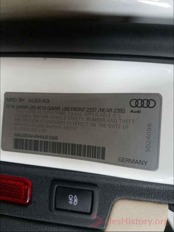 WAUGMAF46HN053865 2017 AUDI A4