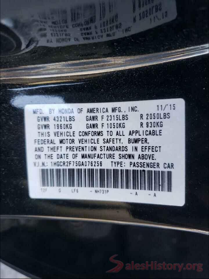 1HGCR2F75GA076256 2016 HONDA ACCORD