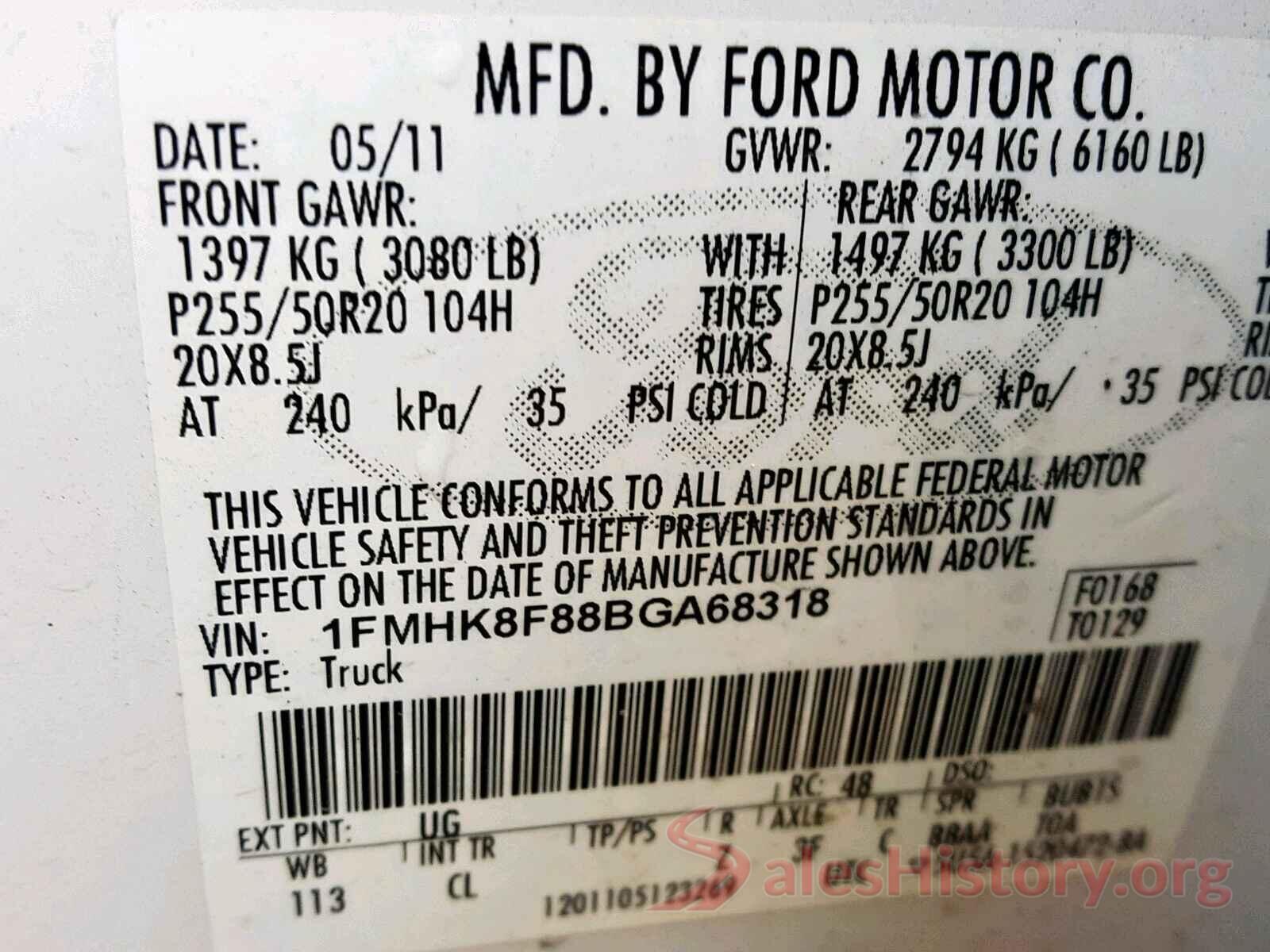 1FMHK8F88BGA68318 2011 FORD EXPLORER L