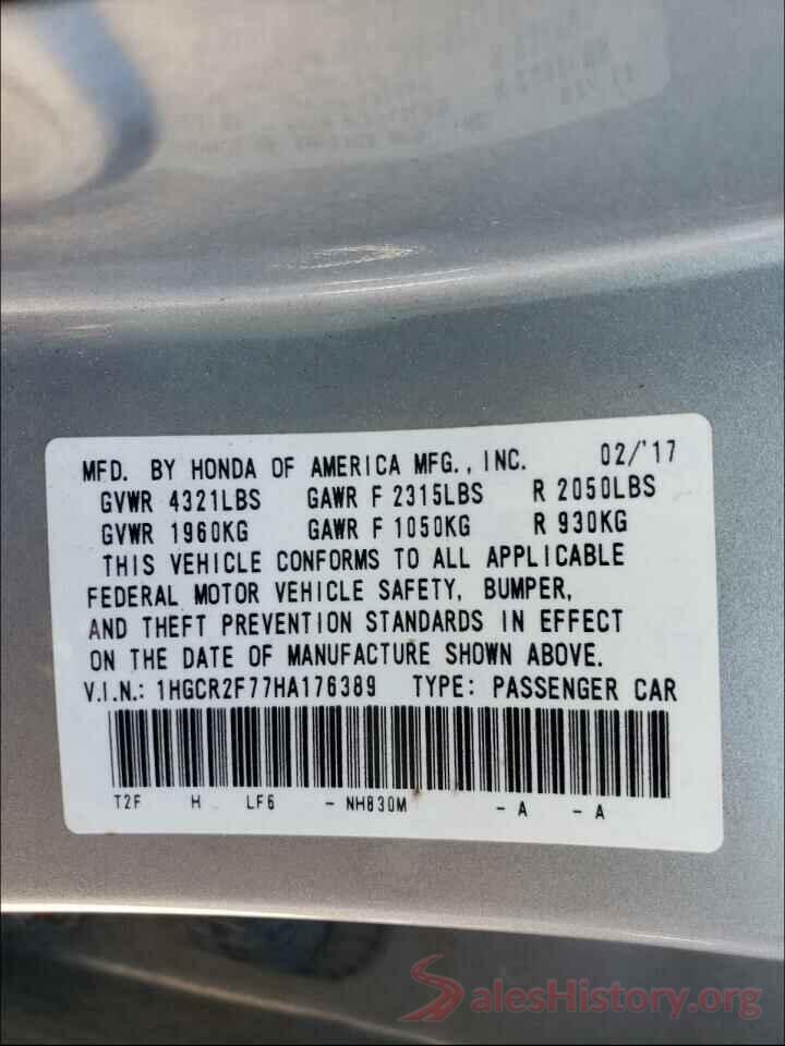 1HGCR2F77HA176389 2017 HONDA ACCORD