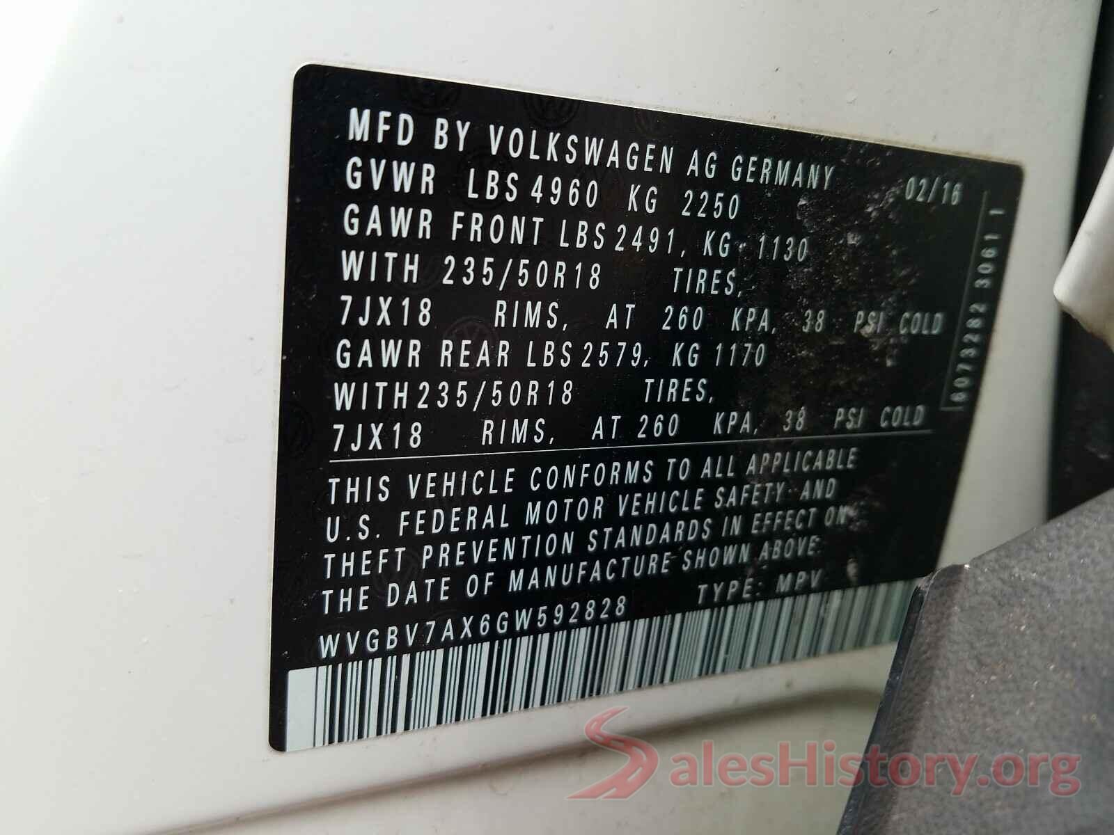 WVGBV7AX6GW592828 2016 VOLKSWAGEN TIGUAN