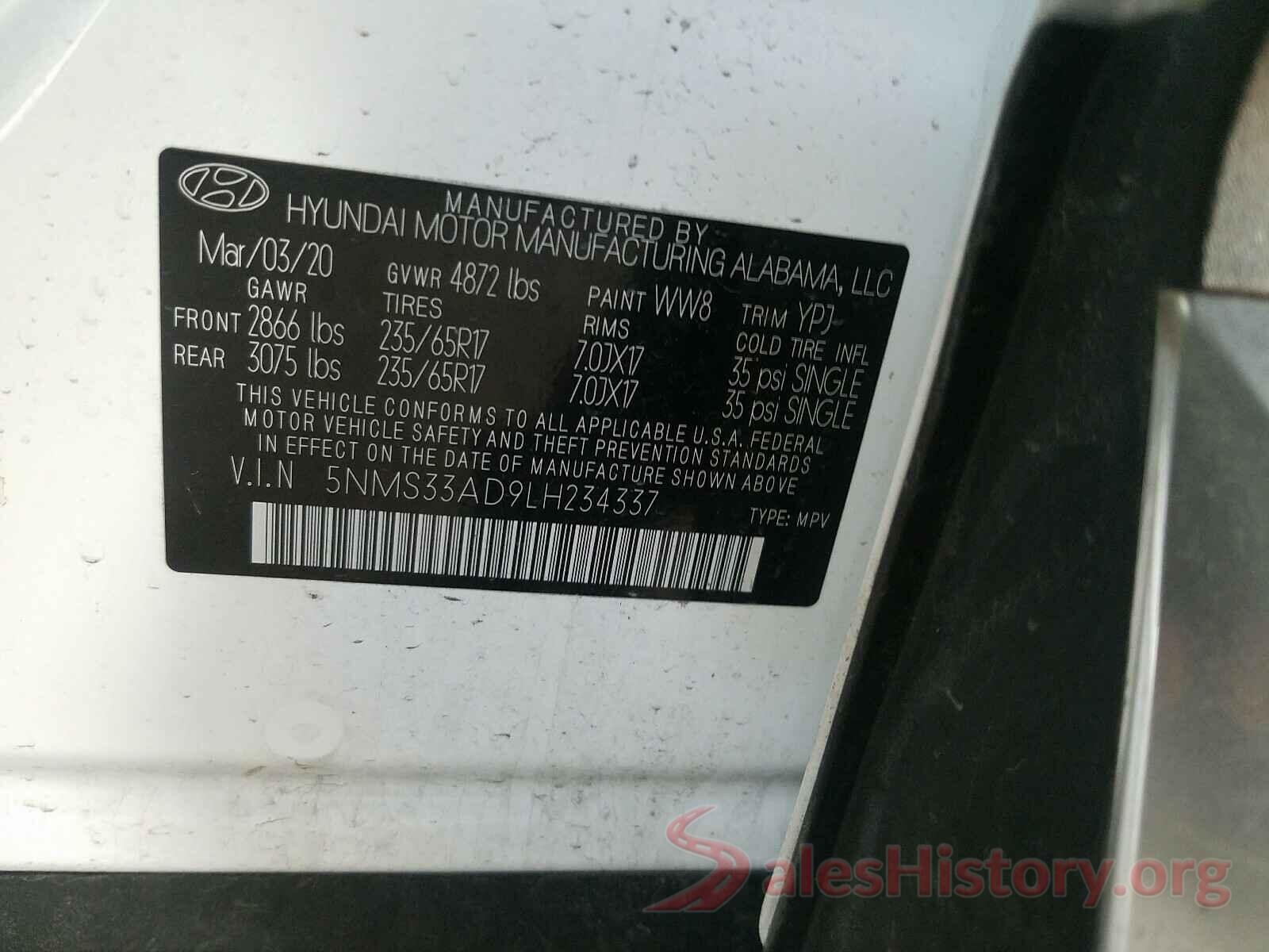 5NMS33AD9LH234337 2020 HYUNDAI SANTA FE