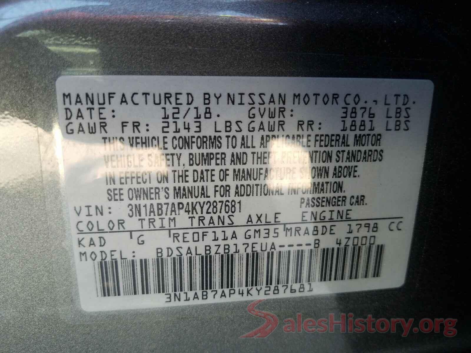 3N1AB7AP4KY287681 2019 NISSAN SENTRA