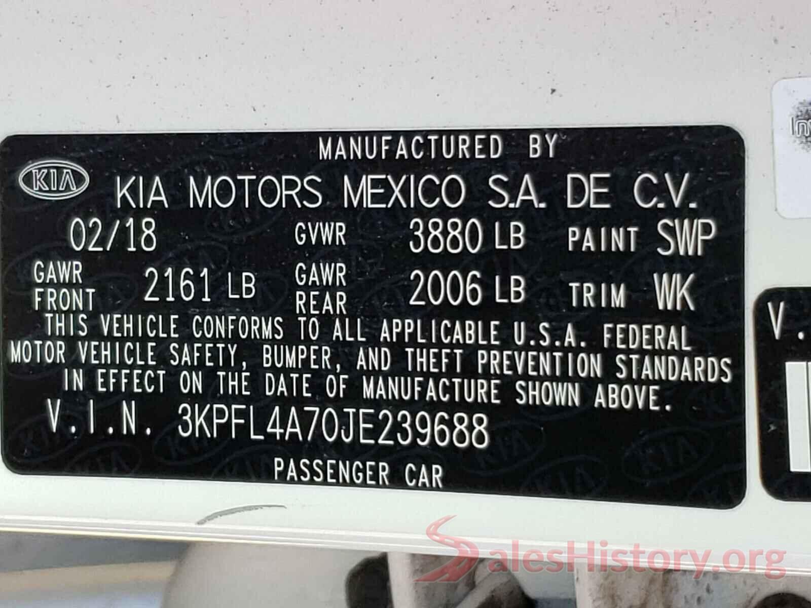 3KPFL4A70JE239688 2018 KIA FORTE