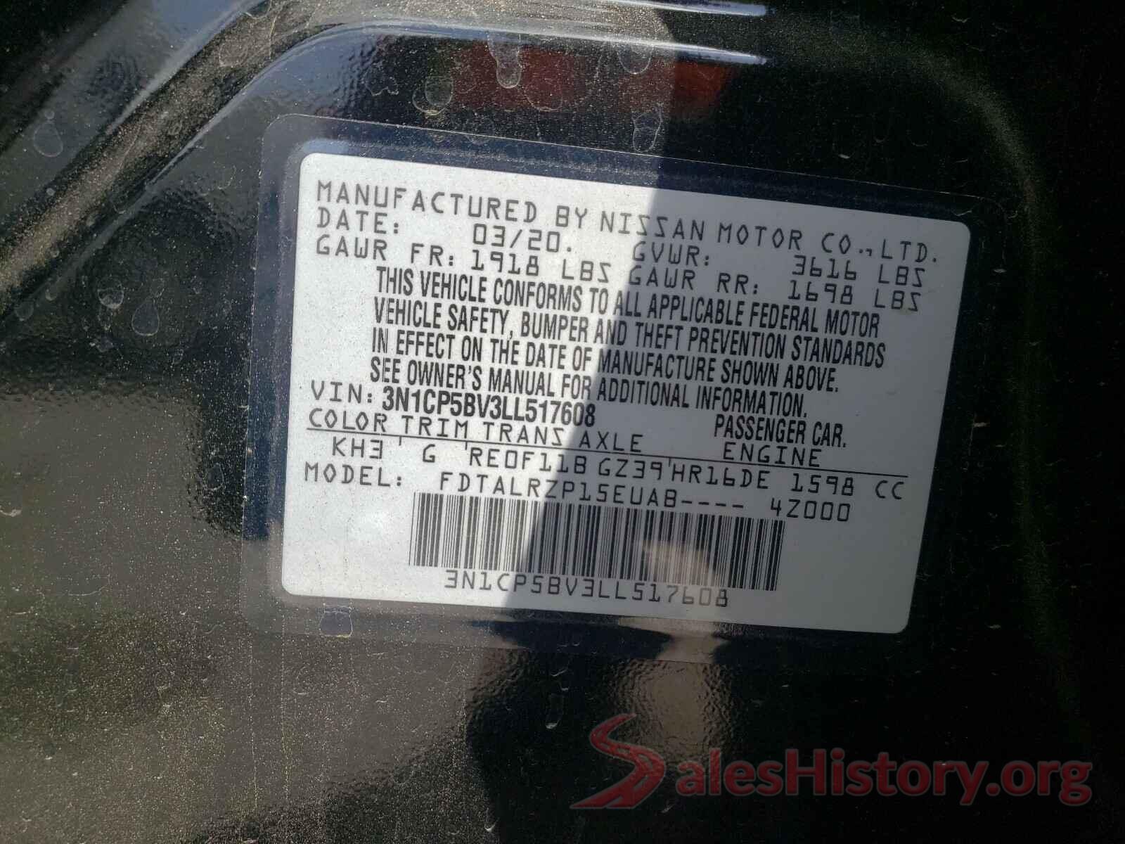 3N1CP5BV3LL517608 2020 NISSAN KICKS