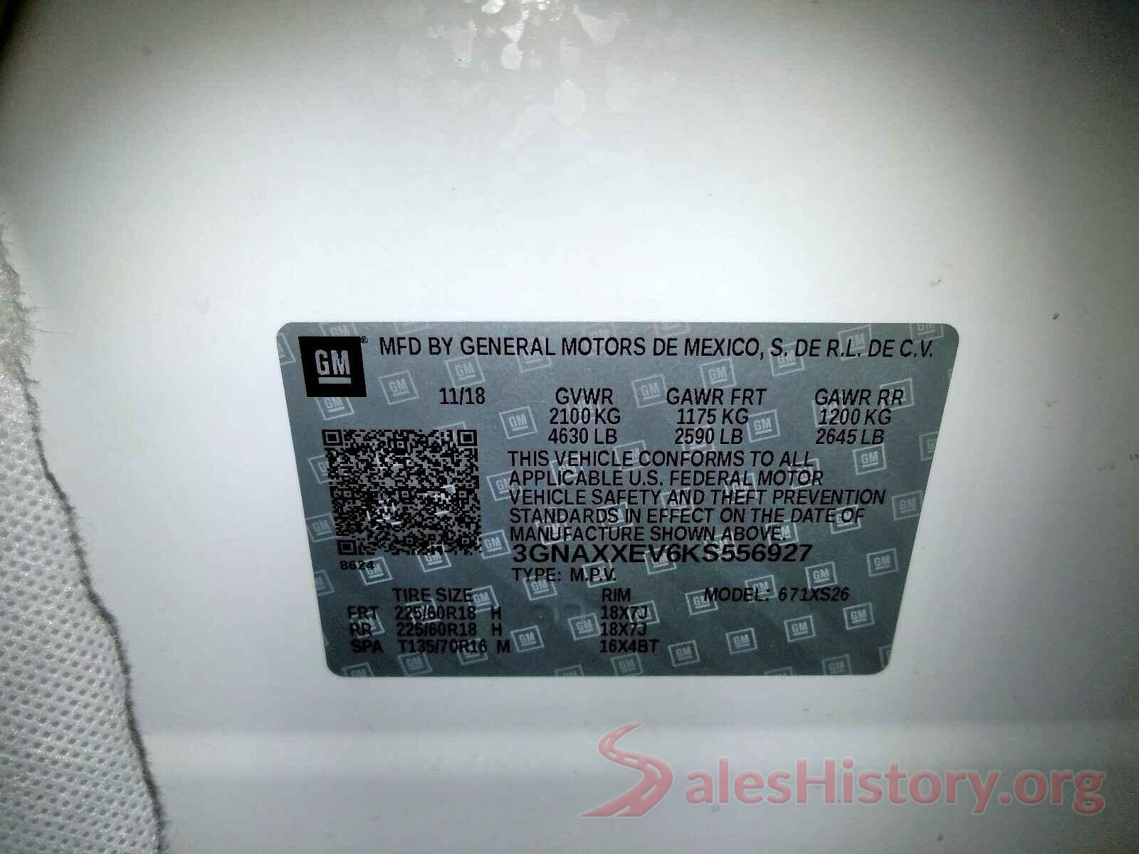 3GNAXXEV6KS556927 2019 CHEVROLET EQUINOX