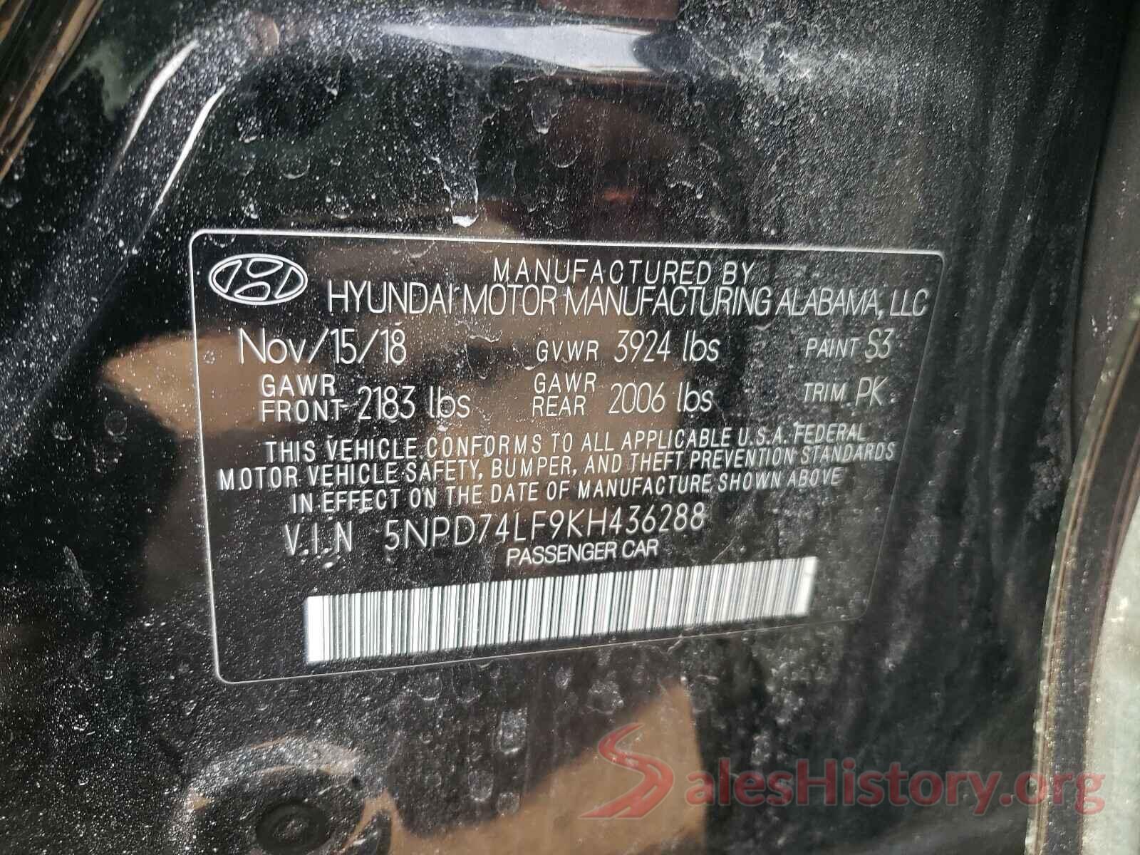 5NPD74LF9KH436288 2019 HYUNDAI ELANTRA