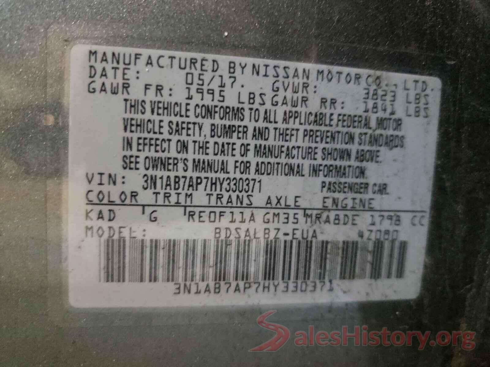 3N1AB7AP7HY330371 2017 NISSAN SENTRA