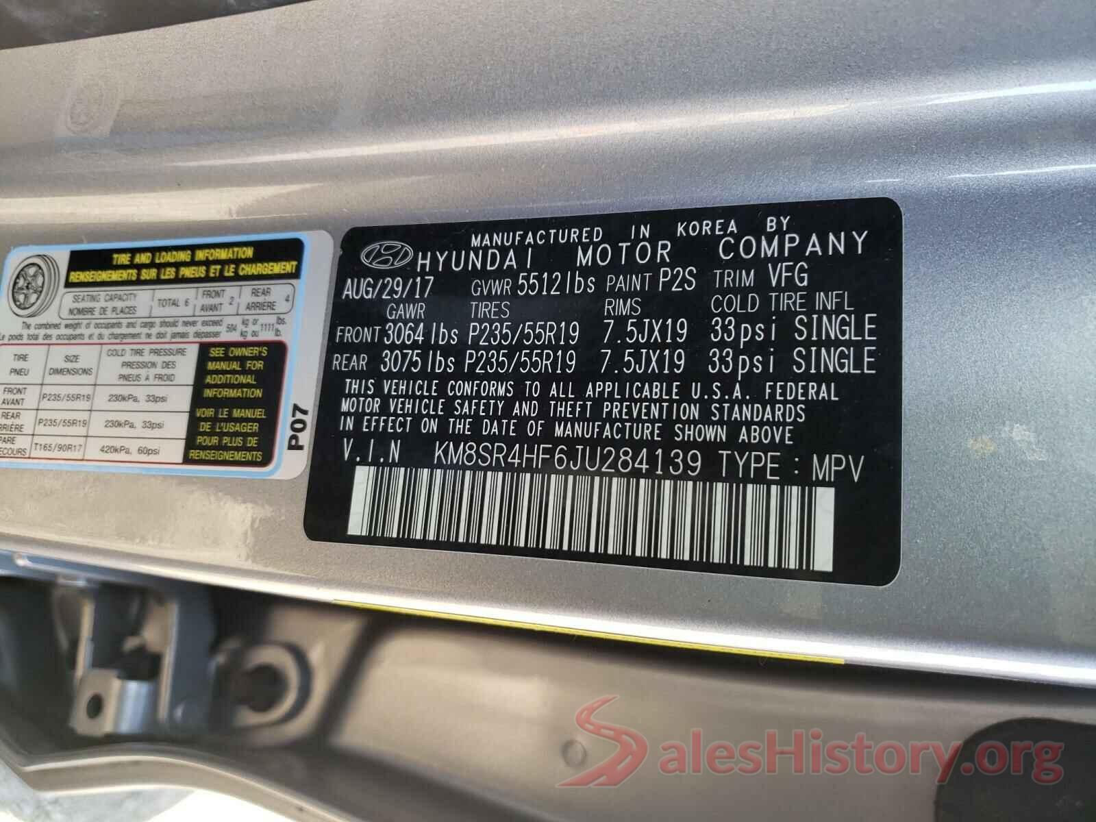 KM8SR4HF6JU284139 2018 HYUNDAI SANTA FE