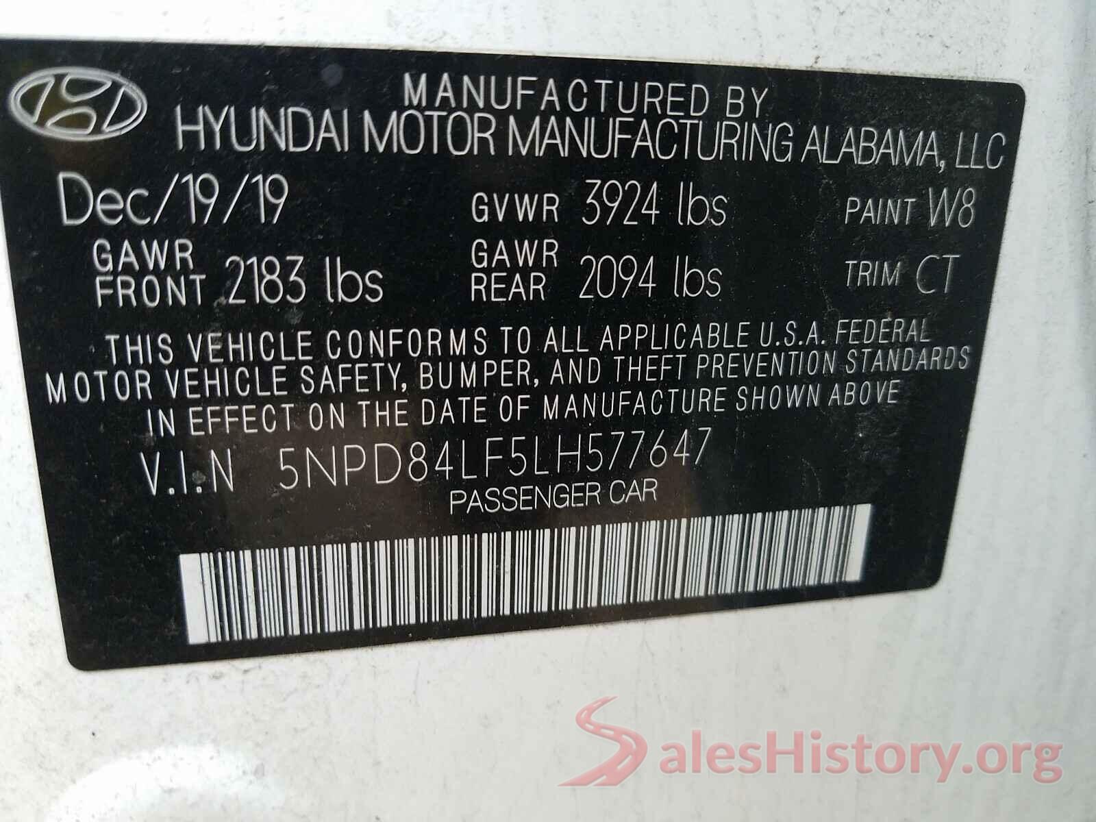 5NPD84LF5LH577647 2020 HYUNDAI ELANTRA