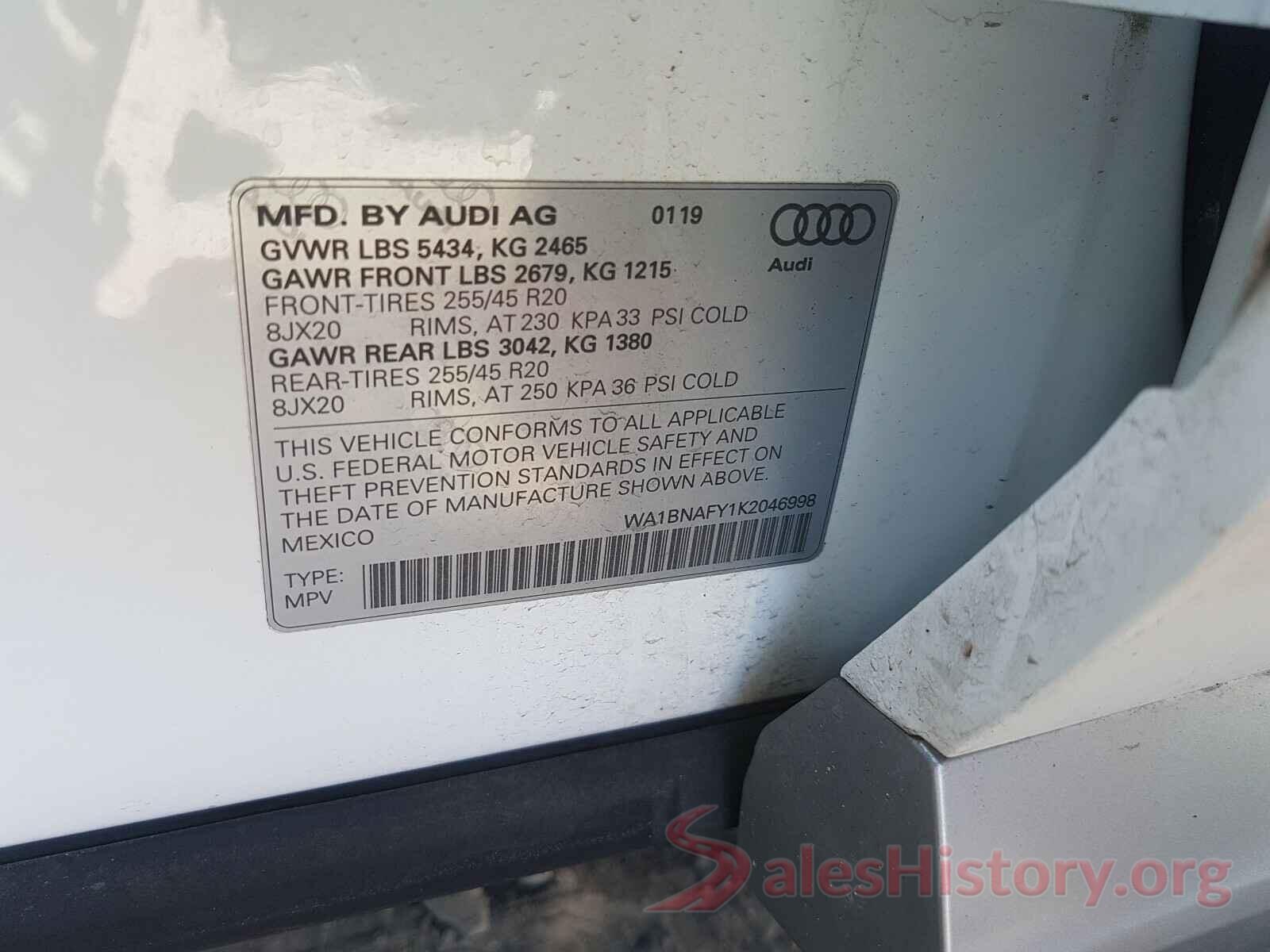 WA1BNAFY1K2046998 2019 AUDI Q5