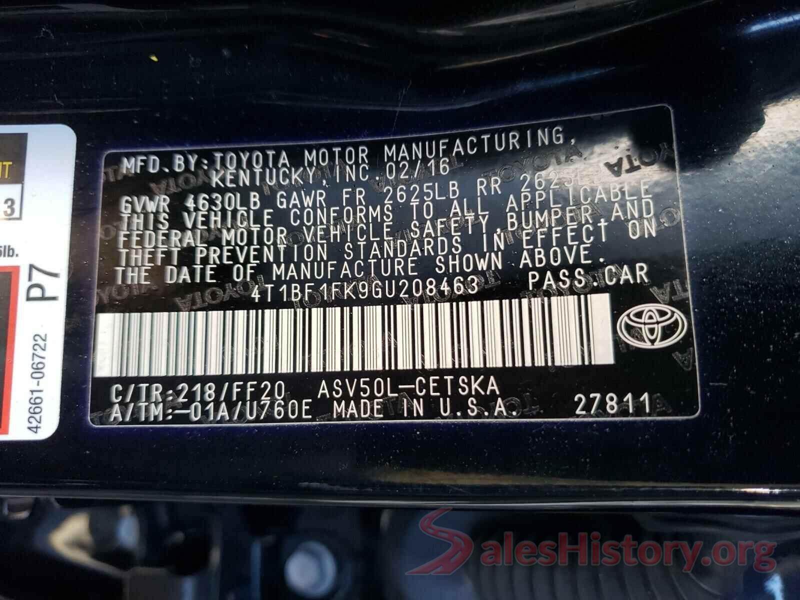 4T1BF1FK9GU208463 2016 TOYOTA CAMRY