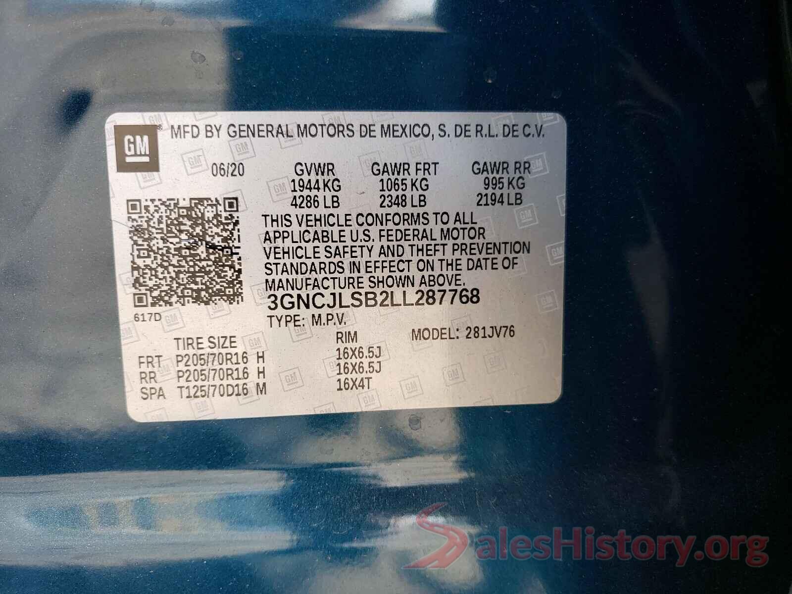 3GNCJLSB2LL287768 2020 CHEVROLET TRAX