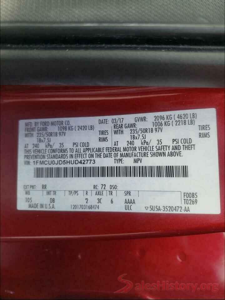 1FMCU0JD5HUD42773 2017 FORD ESCAPE