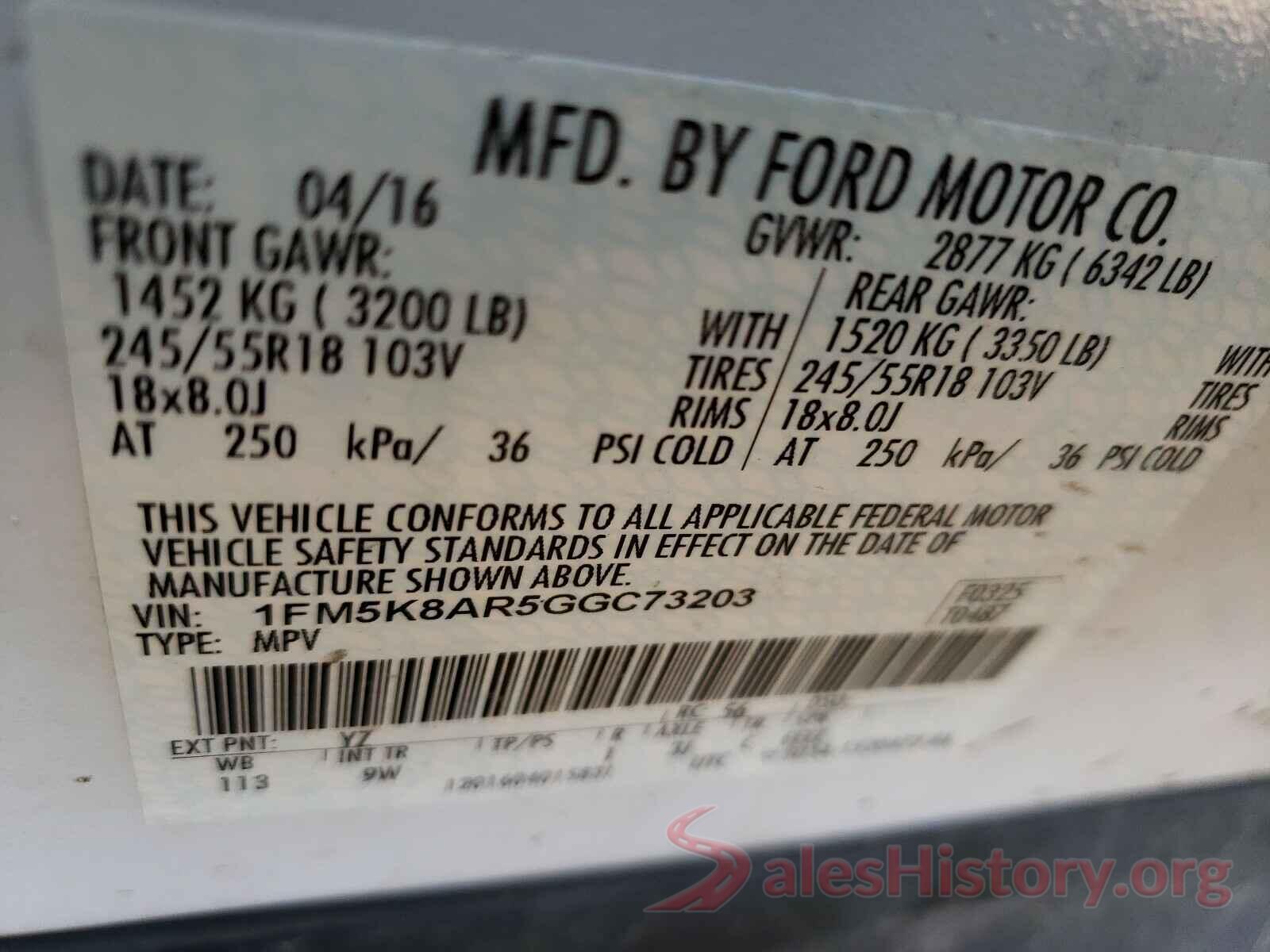 1FM5K8AR5GGC73203 2016 FORD EXPLORER