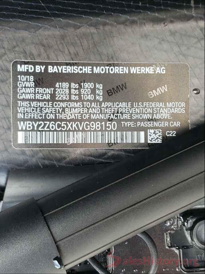 WBY2Z6C5XKVG98150 2019 BMW I SERIES